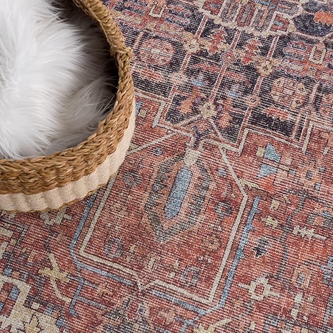 Bloom Rugs Washable 10 ft Runner - Red/Orange/Beige Traditional Runner for Entryway, Hallway, Bathroom, and Kitchen - Exact Size: 2.5' x 10'