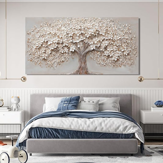 Canvas Wall Art Decor Prints Botanical Large Wall Art Pictures for Living Room Canvas Art Wall Decor Oversized Tree of Life Wall Art Decor Modern White Wall Art Prints Artwork for Walls Bedroom Office Decor 39" X 78"