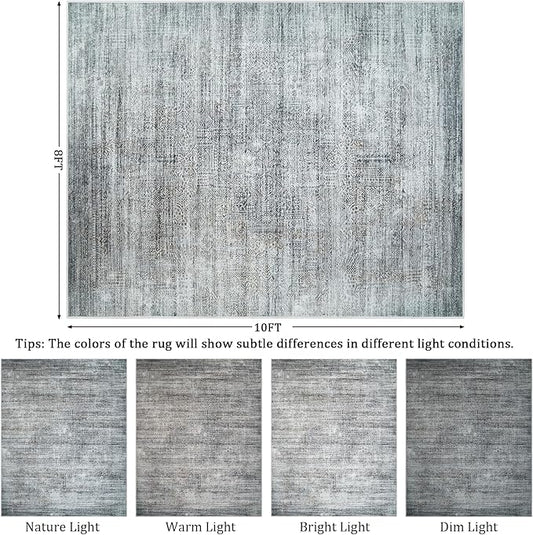 8x10 Area Rug Living Room Rugs - Washable Rug Large Modern Abstract Soft Thin Carpets Indoor Floor No Slip Vintage Carpet for Bedroom Under Dining Table Nursery Home Office Decor Gray Blue