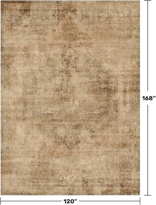 Hazo Haus Large Gold Brown Area Rug for Living Room Table – Rustic Farmhouse 10x14 Extra Large Washable Rug for Dining Room, Bedroom Under Bed, Non-Slip with Rubber Backing & Stain Resistant