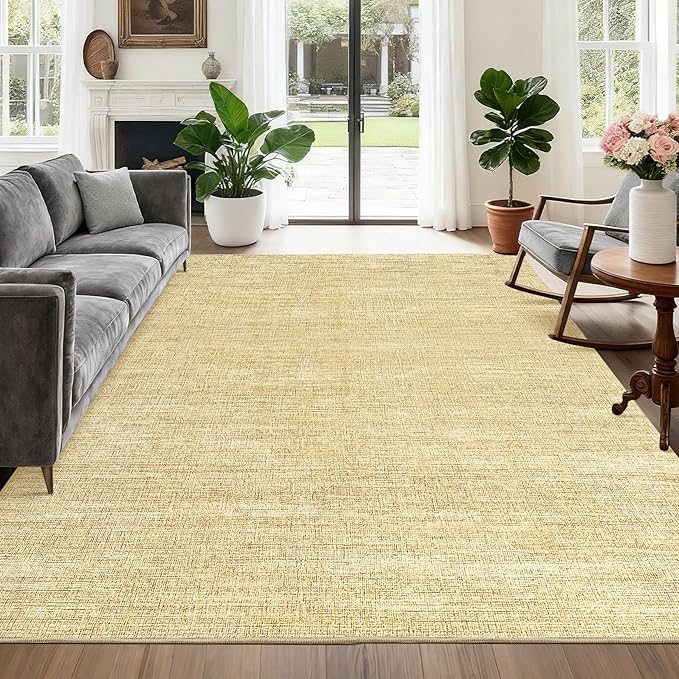 9x12 Area Rugs for Living Room Washable Solid Large Bedroom Rugs Non Slip Soft Modern Abstract Dining Room Throw Carpet Minimalist Classic Plain Area Rug for Nursery Kitchen Home Office, Tan