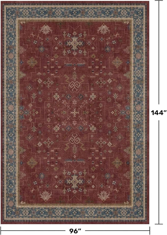Hazo Haus Oriental 8x12 Large Area Rugs for Living Room - Burgundy Rug for Bedroom Under Bed, Dining Room Under Kitchen Table, Washable Soft Non Slip Unique Indoor Décor