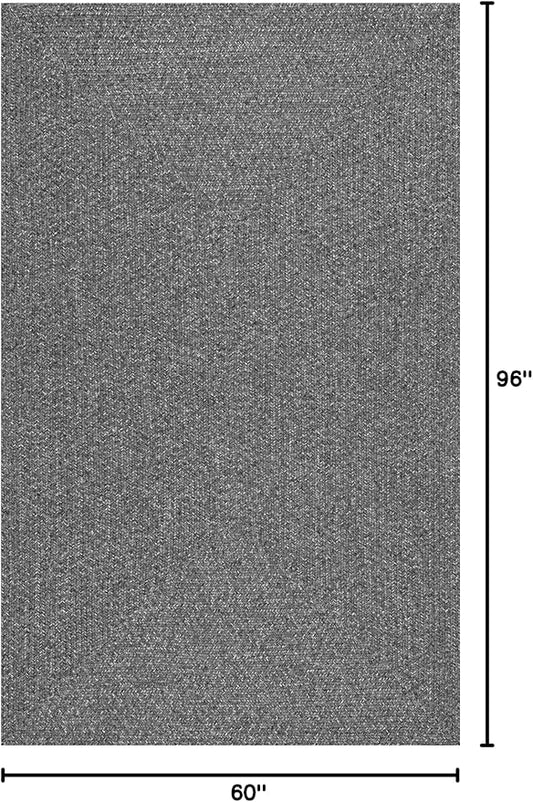 nuLOOM 5' x 8' Solid Hand Braided Indoor/Outdoor Area Rug, Pet-Friendly, High Traffic, Weather Resistant, for Patio, Balcony, Bedroom, Living Room, Dining Room, Wynn Charcoal