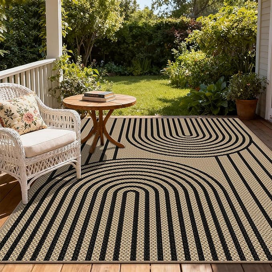 Easy Jute Rug for Living Room, 5' x 7' Area Rug, Black Farmhouse Ultra-Thin Washable Non-Slip Outdoor Rug for Bedroom, Dining Room, Backyard, Home Decor