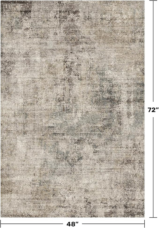 Washable 4x6 Rug for Small Living Room, Area Rug for Kitchen, Bedside, Large Entryway Indoor - Stain Resistant Non Slip with Rubber Backing, Unique Floral Aesthetic Décor, Taupe