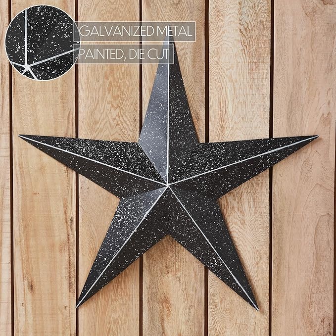 VHC Brands Patriotic Faceted Metal Star Black Wall Hanging 24x24, Independence Day Decor, American Star Design, Distressed Appearance Metal Wall Hanging, Star Shape, Country, Charcoal Black