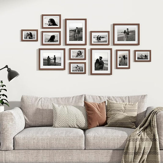 Venusmiles 12 Pack Picture Frames Collage Wall Decor, Gallery Frame Set for Wall Mounting or Tabletop Display, Multi Sizes Including 4pcs 8x10, 4pcs 5x7, 4pcs 4x6, Walnut