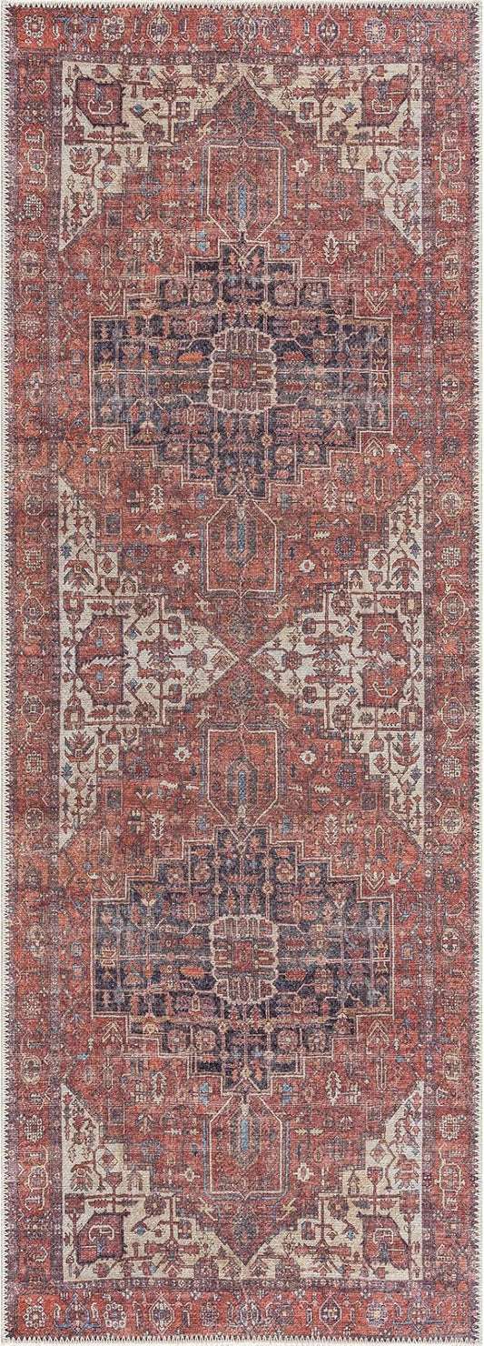 Bloom Rugs Washable Non-Slip 2' x 3' Rug - Red/Orange/Beige Traditional Oriental Area Rug for Living Room, Bedroom, Dining Room, and Kitchen - Exact Size: 2' x 3'