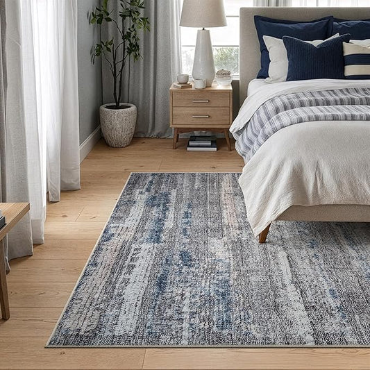 Bloom Rugs Washable Non-Slip 5' x 7' Rug - Gray/Blue/Blush Modern Abstract Area Rug for Living Room, Bedroom, Dining Room, and Kitchen - Exact Size: 5' x 7'