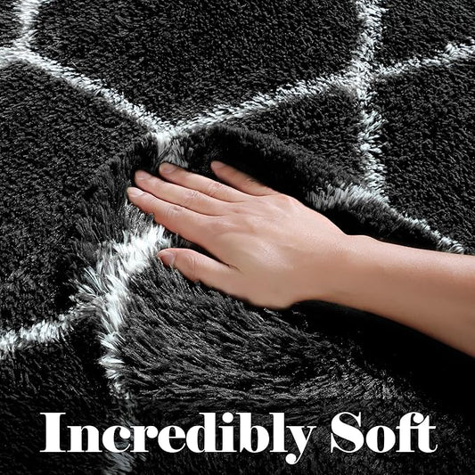 ONASAR 7x9 Area Rugs for Living Room Bedroom, Large Fluffy Black and White Throw Rug, Geometric Soft Plush Shaggy Indoor Floor Carpet for Nursery Kids Girls Boys Teen Dorm Home Decor Aesthetic