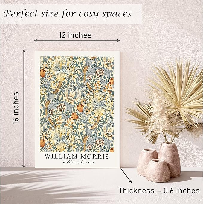 Induslyfe Framed Flower Wall Art Canvas Decor Set of 3, William Morris Framed Prints Posters Mid Century Modern Art, Aesthetic Floral Botanical Wall Art for Bedroom Living Room Bathroom 12x16