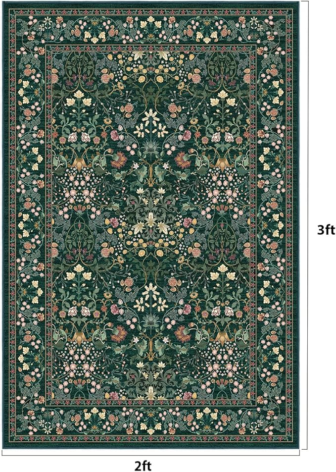 AMADA HOMEFURNISHING Entryway Rugs 2x3 Small Rug, Floral Washable Area Rug Door Mat with Non-Slip Backing, Soft Low Pile and Durable Edge Binding Throw Rug, for Entryway, Kitchen, Bathroom