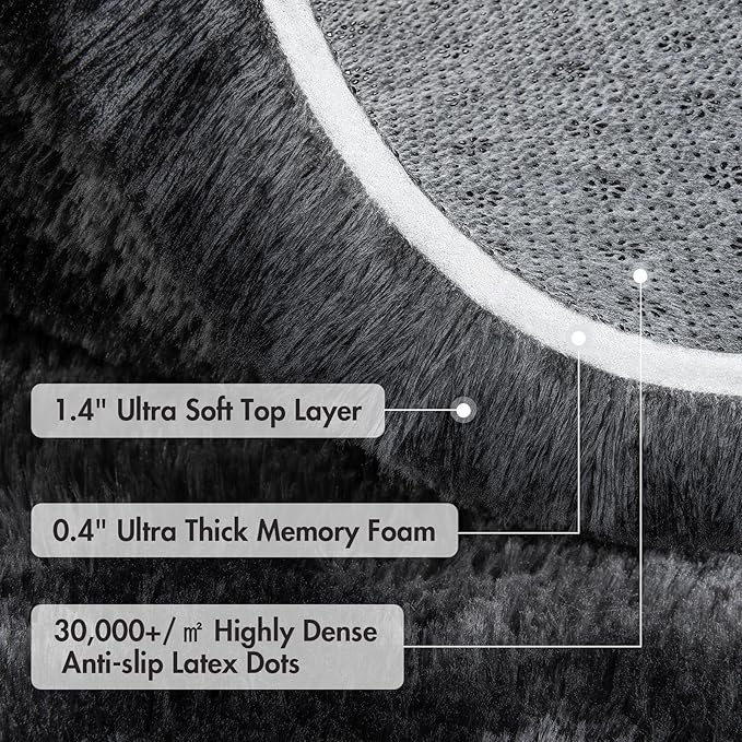 8x10 Ft Extra Large Shag Rugs for Living Room, Tie Dyed Ultra Soft Fluffy Furry Area Rugs for Bedroom Indoor Floor, Aesthetic Carpet for Kids Home Decor (Dark Grey)