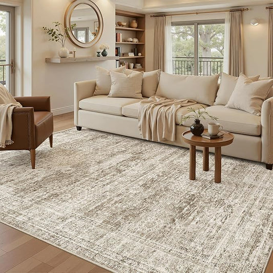 Soalmost 6x9 Area Rug for Living Room Washable 6x9 Rug Non-Slip Modern Rugs for Bedroom Dining Room Ultra-Thin Indoor Brown Rug