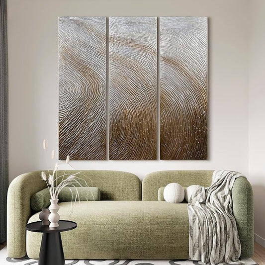 Empire Art Direct Abstract Wall Art Textured Hand Painted Canvas by Martin Edwards, Triptych, 60" x 20" each, Gold Waves