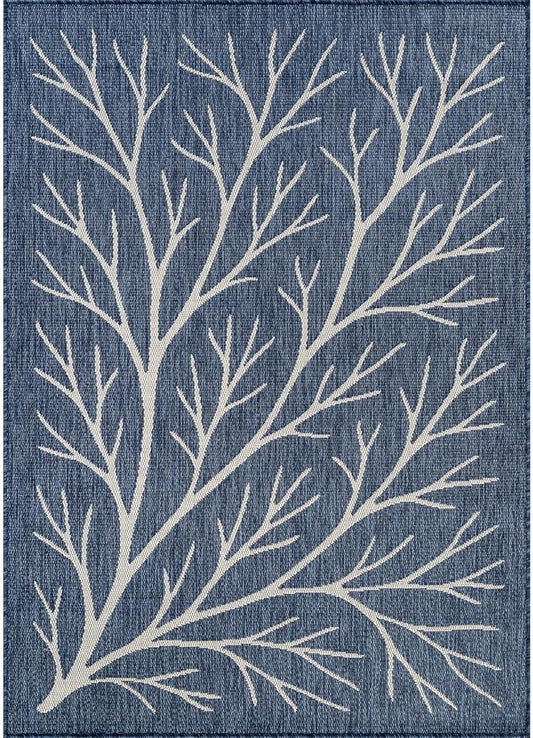 Washable Indoor Outdoor Rug 6x9 Modern Area Rugs Branch Pattern Non Shedding Waterproof Easy Clean Patio Deck Porch Living Room Bedroom Garden RV (6 X 9 Blue)