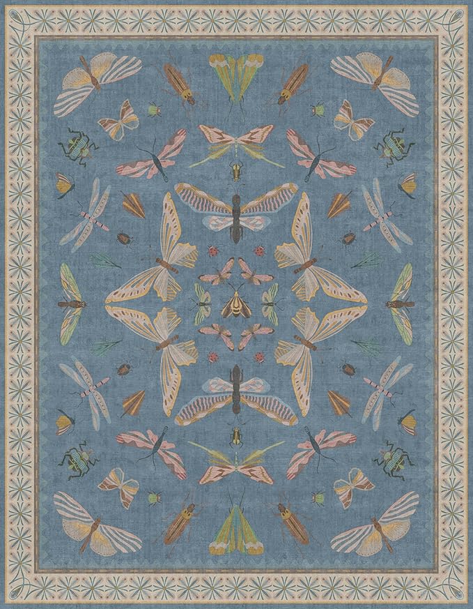Washable 7x9 Area Rug for Living Room, Dusty Blue Modern Boho Carpet for Bedroom Under Bed, Dining Room Under Kitchen Table, Kids Room & Playroom, Ultra Soft Stain Resistant Colorful Decor Rug