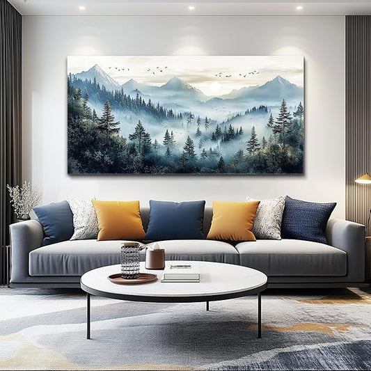 FUHAIHUA Canvas Wall Art For Living Room Large Wall Decor For Office Bedroom Decorations Mountain Landscape Pictures Forest Fog Painting Artwork Room Wall Mural Aesthetic Home Decor 30x60 In