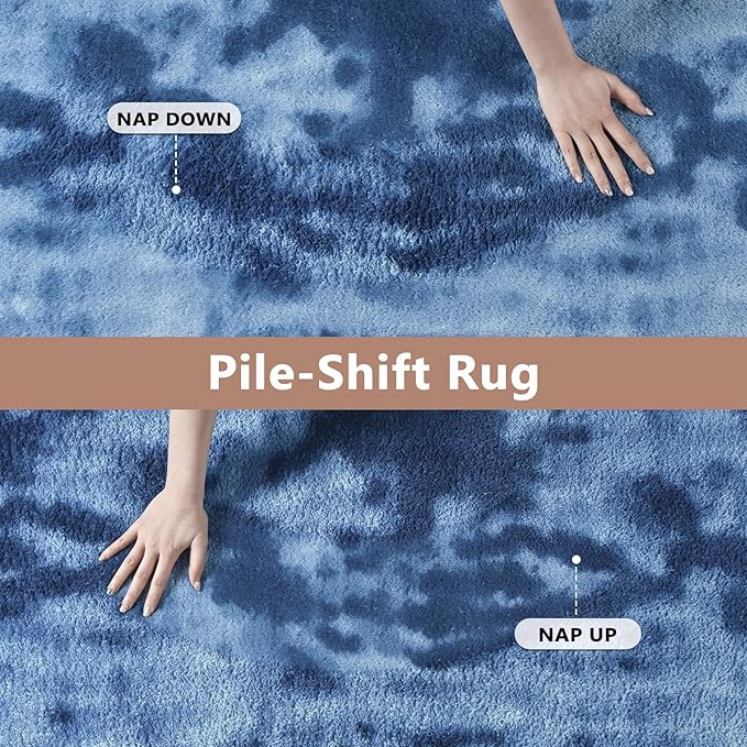 FinRèc 6x9 Washable Area Rugs for Bedroom Living Room, Low Pile Thin Ultra Soft Shag Rug, Non-Slip Carpet Indoor for Home Decor (Tie-dye Teal)