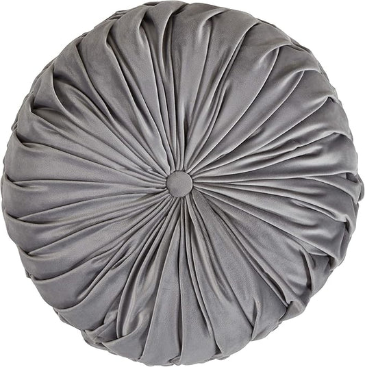SARO LIFESTYLE Round Velvet Pintucked Poly Filled Throw Pillow (Set of 2)