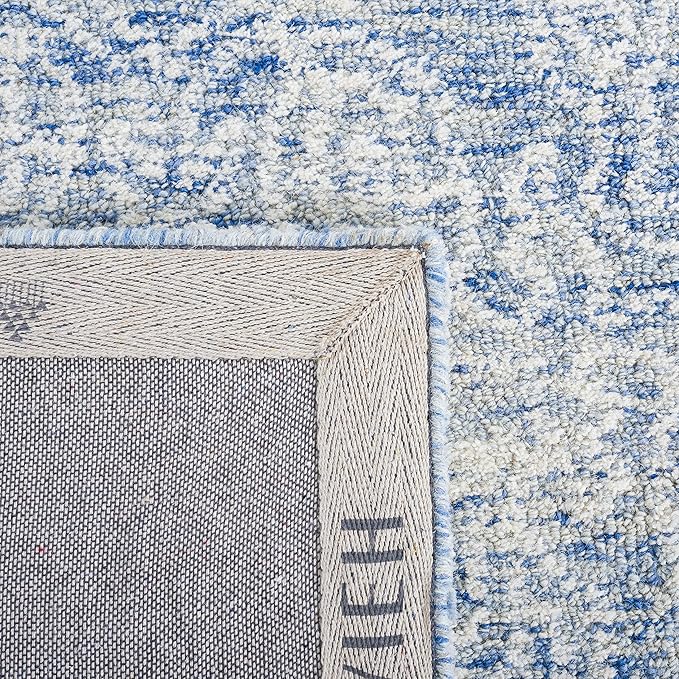 SAFAVIEH Metro Collection Area Rug - 4' Round, Blue & Ivory, Handmade Wool, Ideal for Living Room, Bedroom, Dining Space (MET998M)