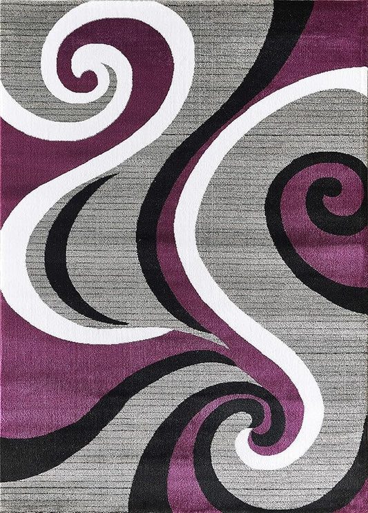 GLORY RUGS Modern Area Rug Swirls Carpet Bedroom Living Room Contemporary Dining Accent Sevilla Collection 4817 (4x6, Purple)