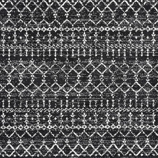 JONATHAN Y Boho Vintage Diamond Black/Ivory Square Area Rug 5X5 ft, Moroccan Hype for Living Room, Bedroom, Kitchen, Office, Easy-Cleaning, High Traffic, Pet-Friendly, Non-Shedding (MOH101D-5SQ)