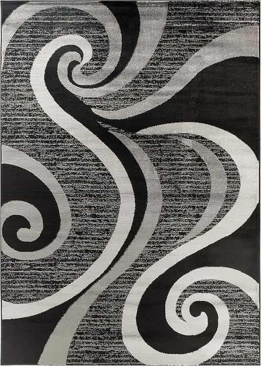 GLORY RUGS Modern Area Rug Swirls Carpet Bedroom Living Room Contemporary Dining Accent Sevilla Collection 4817A (4x6, Black)