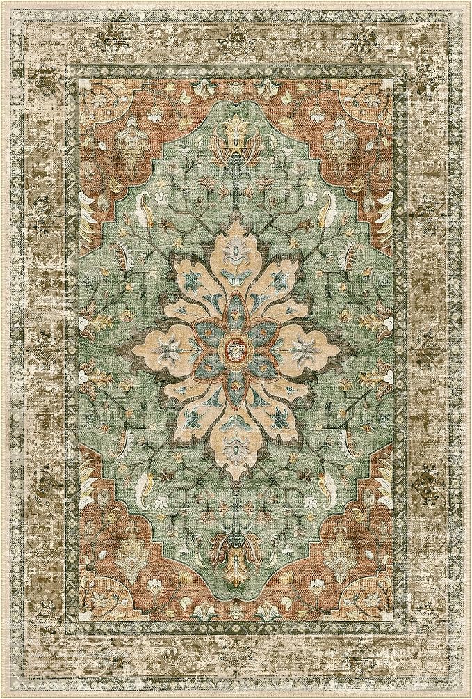RELEANY Area Rugs 3'x20' Runner Rug Non Slip Washable for Kitchen Hallway Bedroom Beside Laundry Room Bathroom Rug, Floor Carpet, Brick Red Rust Neutral Brown Burnt Orange Green