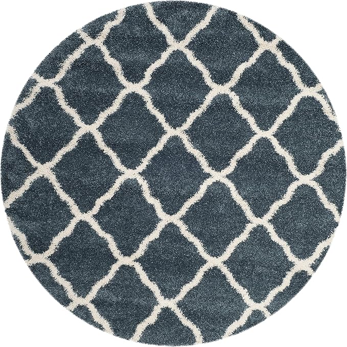SAFAVIEH Hudson Shag Collection Area Rug - 7' Round, Slate Blue & Ivory, Moroccan Trellis Design, Non-Shedding & Easy Care, 2-inch Thick Ideal for High Traffic Areas in Living Room, Bedroom (SGH283L)