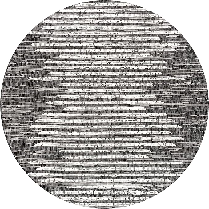 JONATHAN Y Stripe Geometric Indoor Outdoor Round Area Rug 8 Ft Black/Ivory, Zolak Berber for Backyard, Patio, Porch, Easy-Cleaning, High Traffic, Pet-Friendly, Non-Shedding (SMB124E-8R)