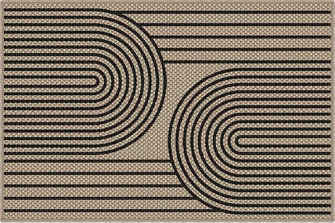 Easy Jute Front Door Mat, 2' x 3' Entryway Porch Rug, Black Farmhouse Ultra-Thin Washable Non-Slip Mat for Indoor Foyer & Outdoor Patio Decor