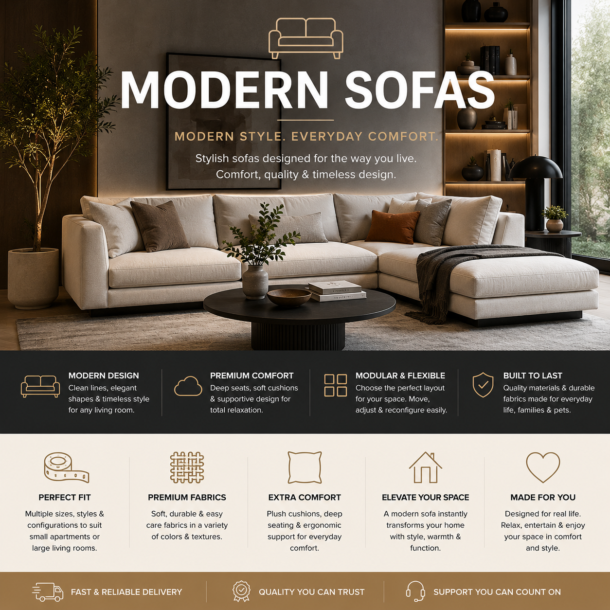 Modern sofas and modular sectional couches for living room, apartment, family room, lounge space, and contemporary home decor styling.