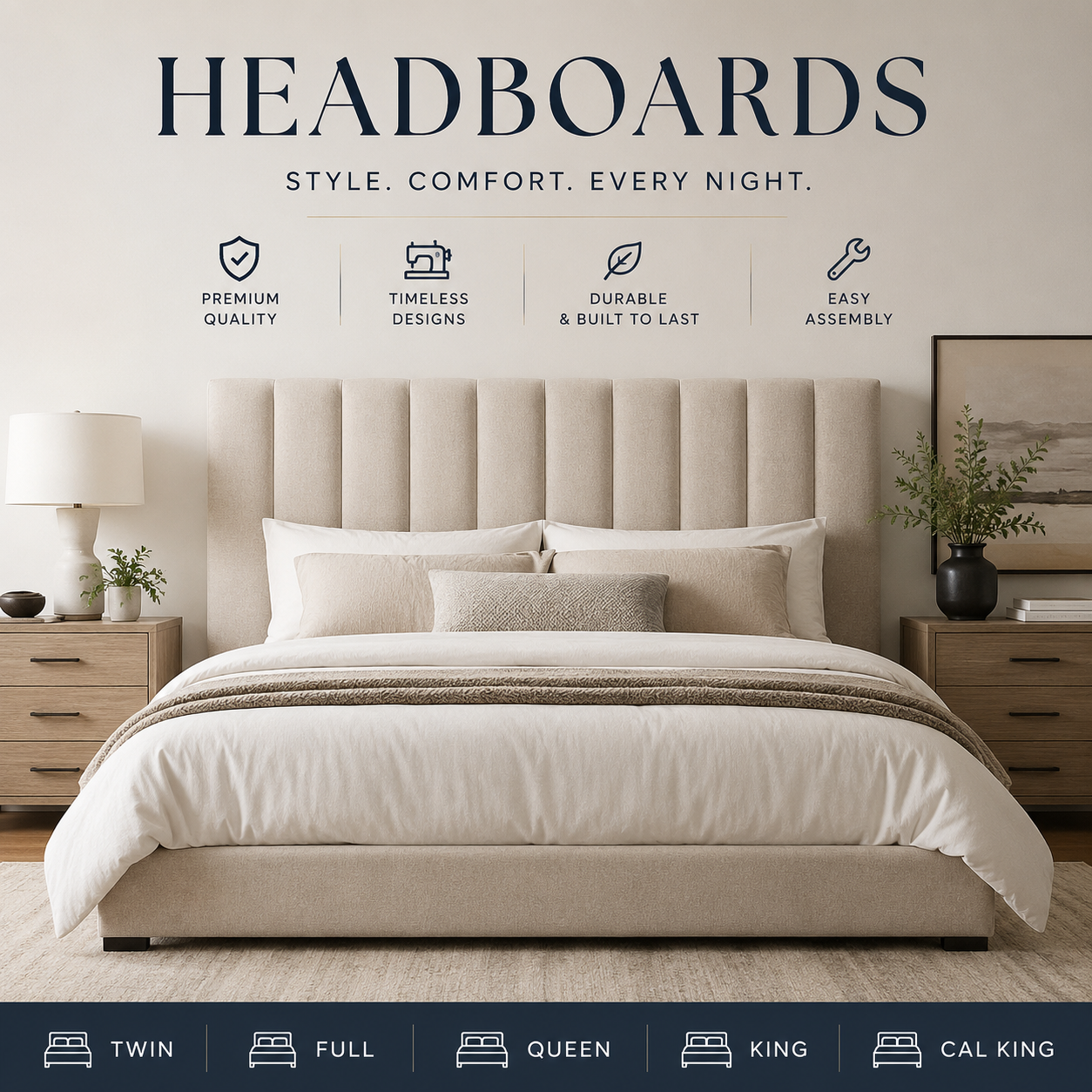 Shop stylish headboards in upholstered, wood, storage, tufted, and modern designs. Find Twin, Full, Queen, King, and California King headboards to upgrade your bedroom with comfort and timeless style.