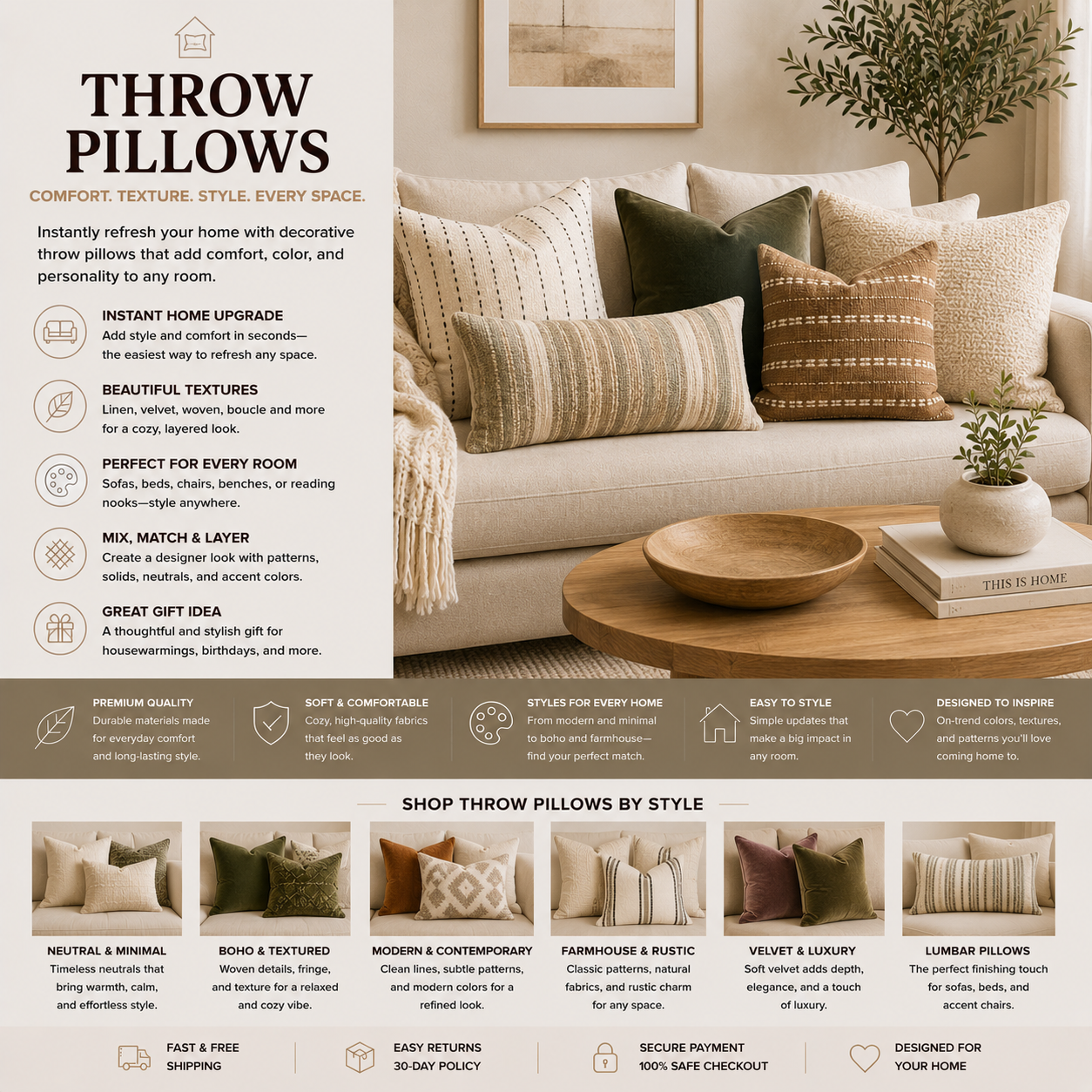 Throw Pillows for Couch, Sofa, Bed & Chairs | Decorative Pillow Covers