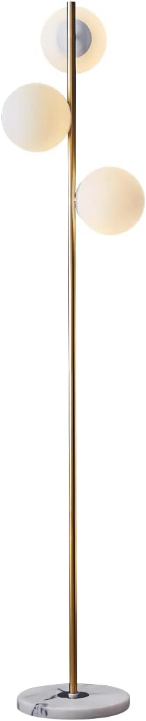 BOKT Modern 3-Lights Globe LED Floor Lamp Mid Century Brushed Gold Tall Standing Light Frosted White Glass Sphere Standing Lamp Traditional Anti Brass Corner Freestanding Lamp