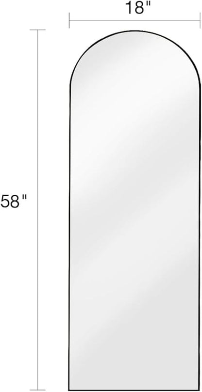 DMWOODFL 58"x18" Arched Full Length Mirror - Wall/Floor Mounted with Stand, Shatter-Proof Glass & Aluminum Frame, Large Body Mirror for Bedroom, Living Room, Entryway or Cloakroom, Black