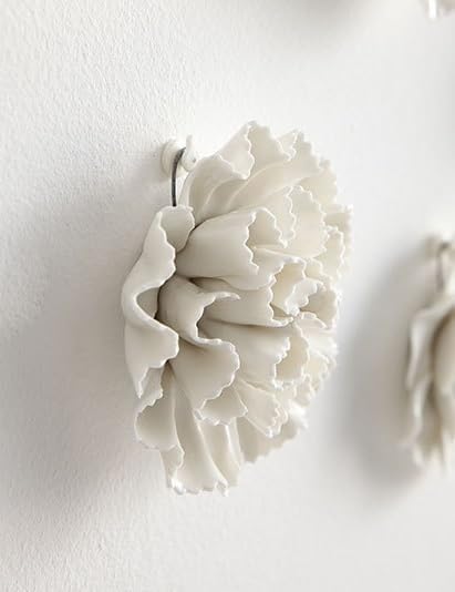 AMERRY Carnation 3.15" Ceramic 3D Wall Art, Handmade Porcelain Flower Wall Decor for Home Office Decor (White)
