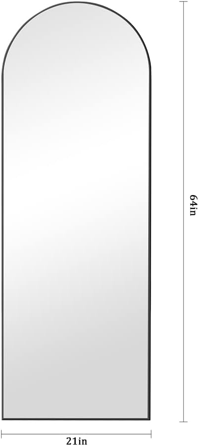 Degfig Arched Full Length Mirror, 64"x21" Floor Standing Mirror with Stand for Living Room, Bedroom, Entryway, Black