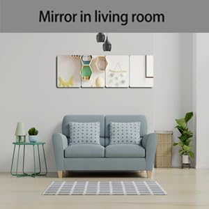Shatterproof Kids Wall Mirror Tiles, 4Pcs 10"x10" Self Adhesive Acrylic Mirror, Safe Unbreakable Plastic Mirrors for Toddler, Small Mirrors,Plexiglass Long Mirrior for Classroom,Children's room