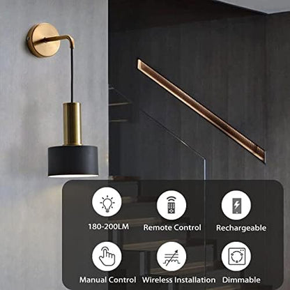 GYY Battery Operated Wall Lights Indoor with Remote,2 Pieces of Bedroom Bedside Chandelier Modern Minimalist LED Light Luxury Living Room Study Wall Lamp Porch Staircase Aisle Lamps