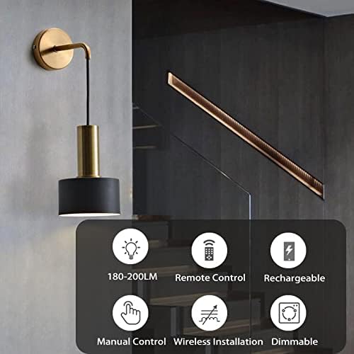 GYY KEFA Battery Operated Wall Lights Indoor with Remote,2 Pieces of Bedroom Bedside Chandelier Modern Minimalist LED Light Luxury Living Room Study Wall Lamp Porch Staircase Aisle Lamps