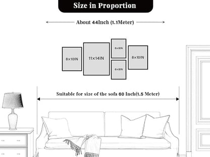 ArtbyHannah Gallery Wall Frame Set, 5 Piece Neutral Picture Frames Collage Set with Art Prints for Stairway Living Room Wall Decor, Multi-Size 11''x14'' 8''x10'' 6''x8''