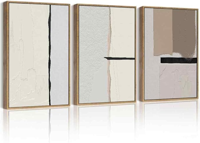Drsoum Morden Abstract Wall Art Framed Neutral Beige Mid Century Textured Prints Minimalist Artwork Hallway Bedroom Ready to Hang 11x14in Natural Framed