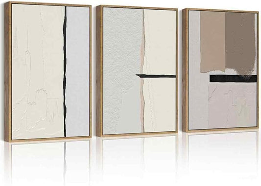 Drsoum Morden Abstract Wall Art Framed Neutral Beige Mid Century Textured Prints Minimalist Artwork Hallway Bedroom Ready to Hang 11x14in Natural Framed