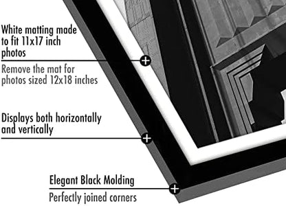Americanflat 12x18 Poster Frame with Polished Plexiglass - Set of 5 - Use as 11x17 Frame with Mat - Galleria Collection - Picture Frames for Wall Display - Black