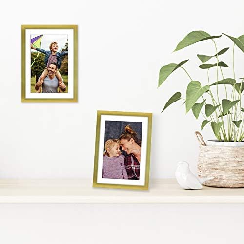 Americanflat 5x7 Picture Frame with Shatter-Resistant Glass - Use as 4x6 Frame with Mat or Display 5x7 Photo Without Mat - Streamline Collection - Picture Frames for Tabletop and Wall - Gold