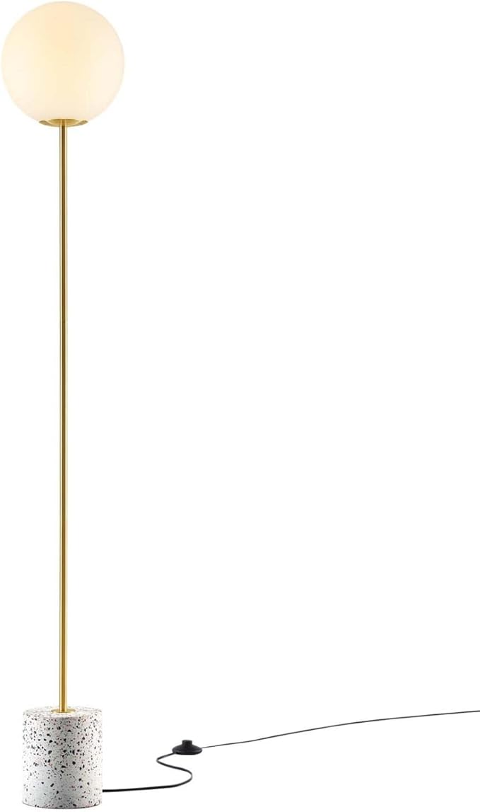 Modway Logic 1-Light Modern Glass/Terrazzo Floor Lamp in White/Brass
