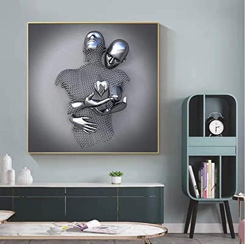 3D Wall Art Decor Artwork Figure Statue Modern Art Canvas Painting,Large Wall Art for Bathroom Bedroom Decoration (Hold Gray Heart)