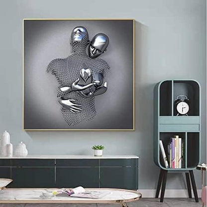 3D Wall Art Decor Artwork Figure Statue Modern Art Canvas Painting,Large Wall Art for Bathroom Bedroom Decoration (Hold Gray Heart)